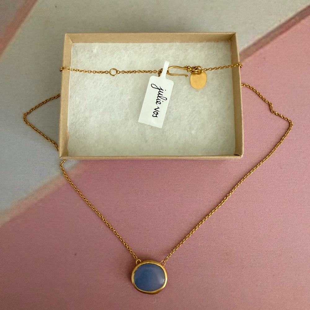 Julie Vos Gold Colored and Blue Necklace (16-18” adjustable)